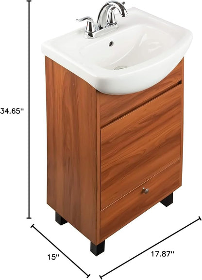 Petite 18 Inch Bathroom Vanity with Sink, Small Freestanding Bathroom Cabinet, Space-Saving Vanity Sink Combo Design, Dual Storage, Spicy Walnut