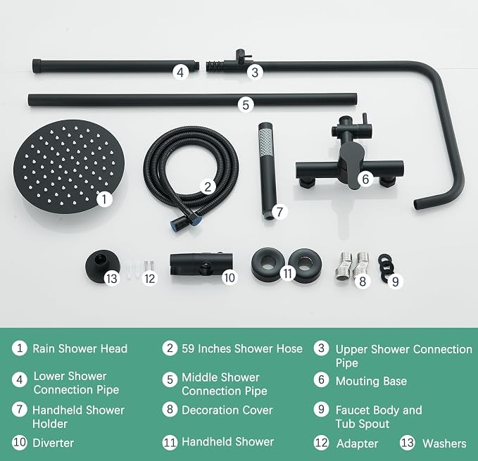 Shower System Matte Black Outdoor Shower Fixtures with 8" Rain Shower Head Handheld Sprayer Single Handle 304 Stainless Steel Wall Mounted Shower Shower Faucet Combo for Bathroom or Backyard
