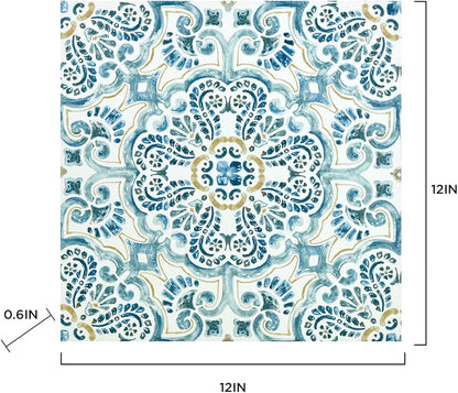 FloorPops FP2477 Fontaine Peel & Stick Floor Tiles, Blue (Pack of 6)