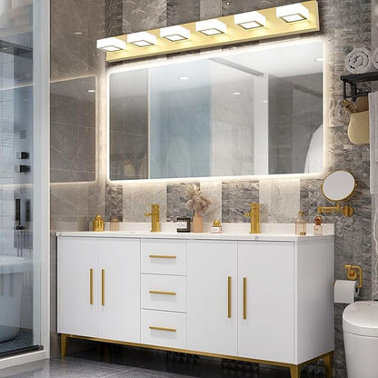 Ralbay Modern Gold Vanity Lights 6 Lights LED Modern Gold Vanity Lights Over Mirror Fixture Acrylic Gold Bathroom Vanity Wall Light (White Light 6000K)