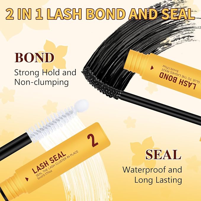 QUEWEL Lash Clusters Kit, 320Pcs 60D+80D Lash Cluster Eyelash Extensions | 12-18mm Lash Clusters Kit with Lash Bond and Seal and Lash Tweezers Easy DIY at Home(60+80D 3D Kit)