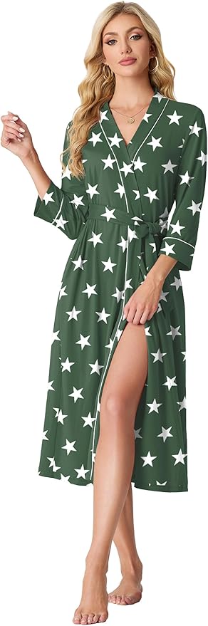 PrinStory Womens Robe Long Knit Bathrobe Lightweight Soft Robes Ladies Bath Robe