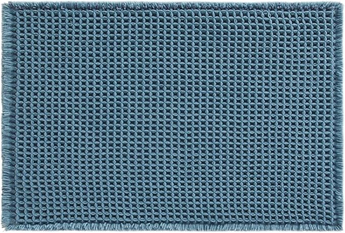 TYUU Waffle Bath Mat, Boho Bathroom Rugs Non Slip, 36x24 Denim Blue | Super Absorbent Quick Dry Bath Rug, Non-Slip Backing, Soft Waffle Washable Farmhouse Bathroom Mats, Tub, Shower & Home Decor