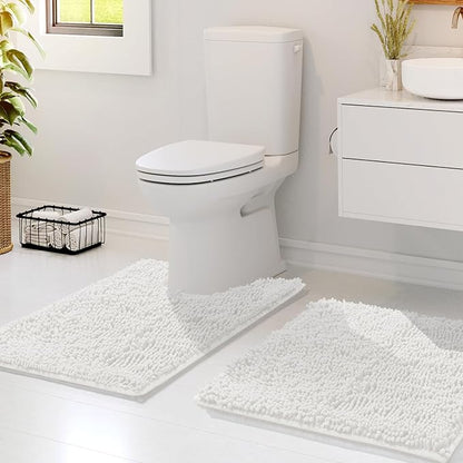Hearth & Harbor Bathroom Rugs, Chenille Bath Mat - Machine Washable Bath Mats for Bathroom Non-Slip Backing Rubber, Quick Dry Bathroom Mat - White 17x24-20x24