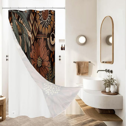 3 in 1 Dark Floral Shower Curtain Set with PEVA Liner & 12 Hooks, 36 x 72 | Boho Tropical Botanical Style, Farmhouse Floral Fabric, Modern Hotel Inspired, Water‑Repellent, Machine Washable