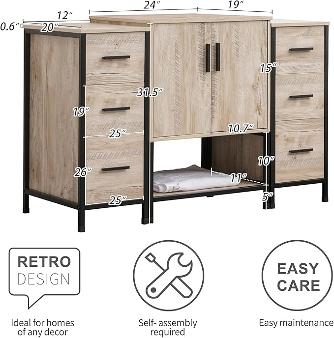 UEV Rustic 48" Bathroom Vanity,Oak Color Bathroom Vanity Set with Sink and 3 Drawers Side Cabinet Combo,with Adjustable Water Temperature Faucet (A09-New)