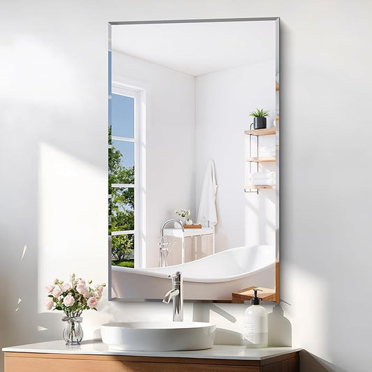 KOCUUY Beveled Mirror, 24x40 Inch Frameless Bathroom Mirror for Over Sink, Upgraded Shatterproof Beveled Unframed Design Mirror for Bathroom, Bedroom, Hang Horizontal/Vertical