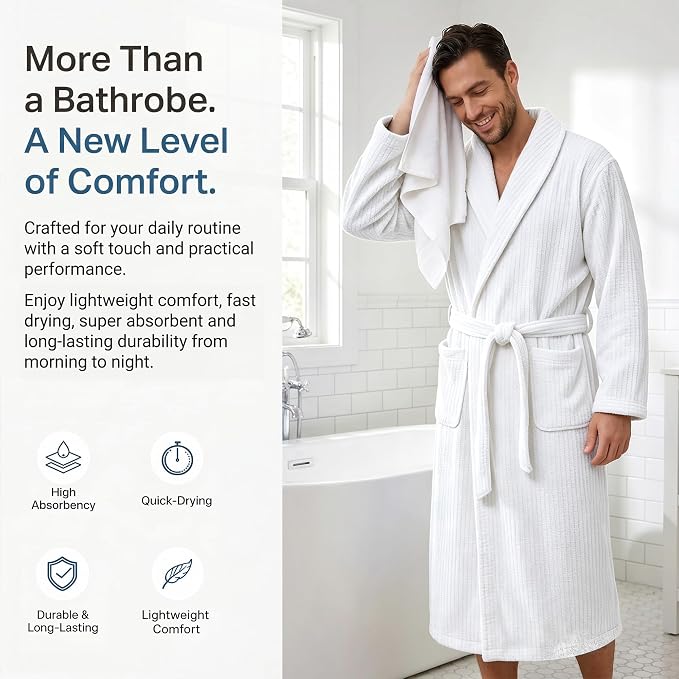 PJGGZ Men's Shawl Collar Bathrobe, Soft Long Towel Robe for Men - Super Absorbent Quick Dry yet Warm