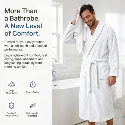 PJGGZ Men's Shawl Collar Bathrobe, Soft Long Towel Robe for Men - Super Absorbent Quick Dry yet Warm