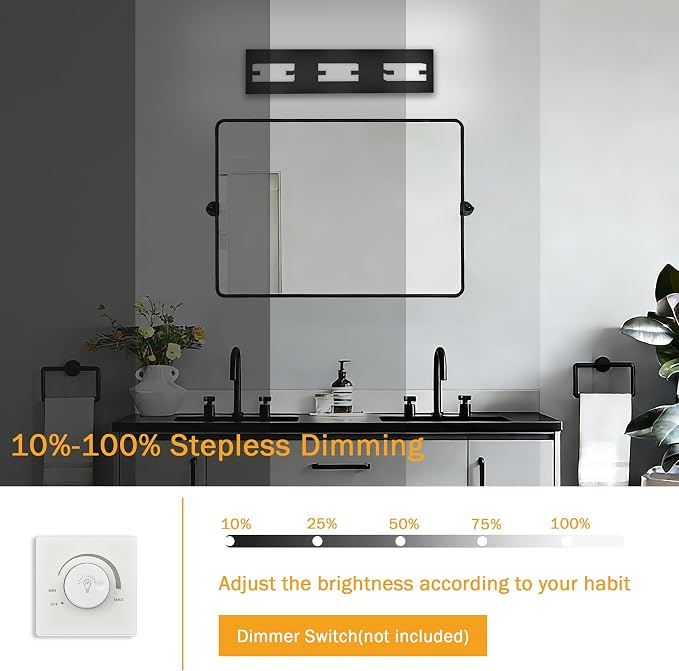 LED Bathroom Light Fixtures, 3-Light Modern Vanity Lights with Milky White Frosted Acrylic Shades, Matte Black Bathroom Lighting fixtures Over Mirror, ETL Listed, 20W (Cool White 5700K)