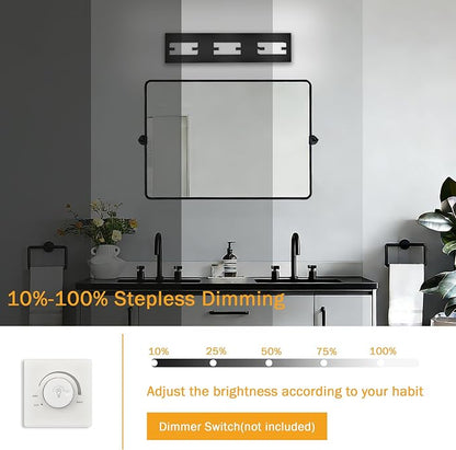 LED Bathroom Light Fixtures, 3-Light Modern Vanity Lights with Milky White Frosted Acrylic Shades, Matte Black Bathroom Lighting fixtures Over Mirror, ETL Listed, 20W (Cool White 5700K)