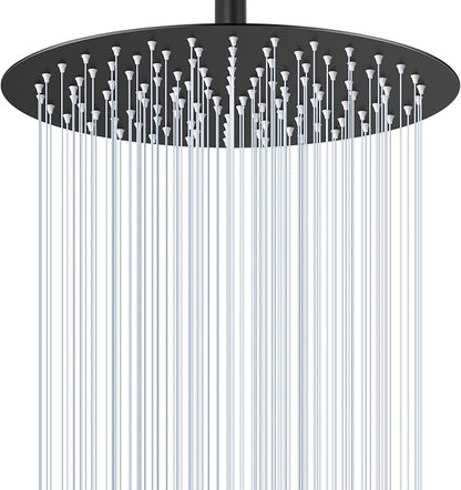 12 inch Matte Black Rainfall Shower Head - All Metal Stainless Steel Full Body Round Rain Shower with 120 Silicone Nozzles