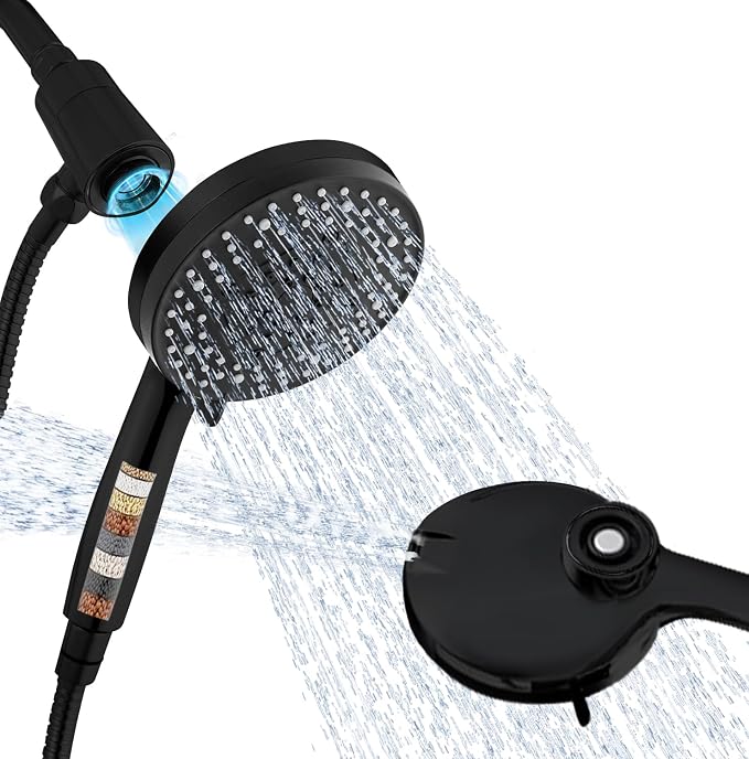Black Filter Magnetic Shower Head with Handheld | High Pressure 9 setting Handheld Shower Head,Magnetic Bracket,59 Inches Stainless Steel Shower Hose,Filter Element