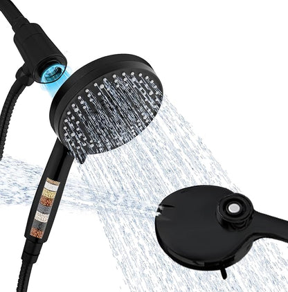 Black Filter Magnetic Shower Head with Handheld | High Pressure 9 setting Handheld Shower Head,Magnetic Bracket,59 Inches Stainless Steel Shower Hose,Filter Element
