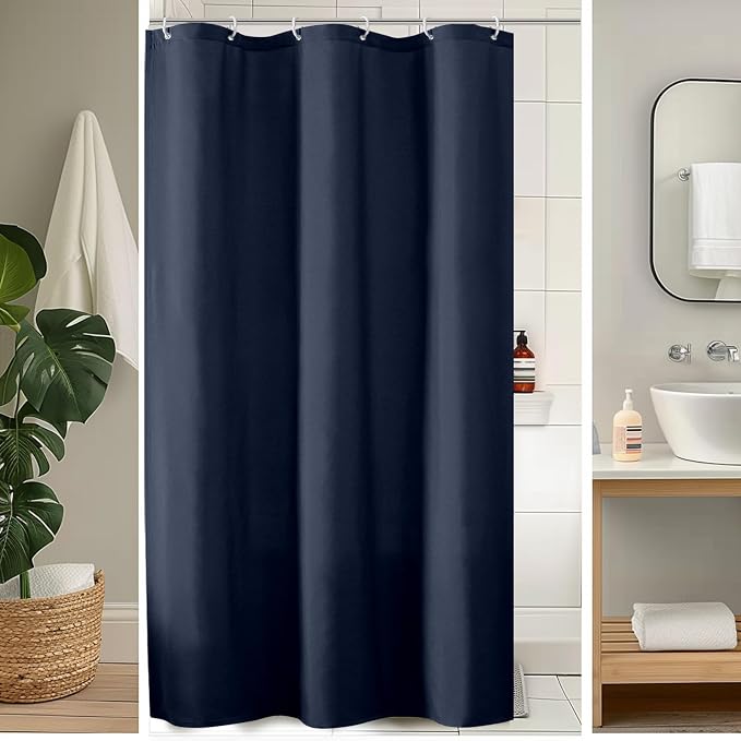 OVZME Zora 36 x 72 Inch Stall Fabric Shower Curtain - Soft Small Shower Curtain for Bathroom for Narrow Stall Size, Machine Washable Water Resistance, Hotel Style, Navy Blue