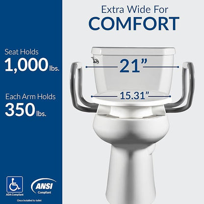 Bemis Assurance 3" Raised Toilet Seat with Handles and Bidet Attachment, Secure Hinges, Clean Shield Guard, Round, White