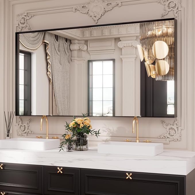 LOAAO Black Bathroom Mirror 84"X32" | Tempered Glass, Hangs Vertically or Horizontally, Easy to Install, Modern Design