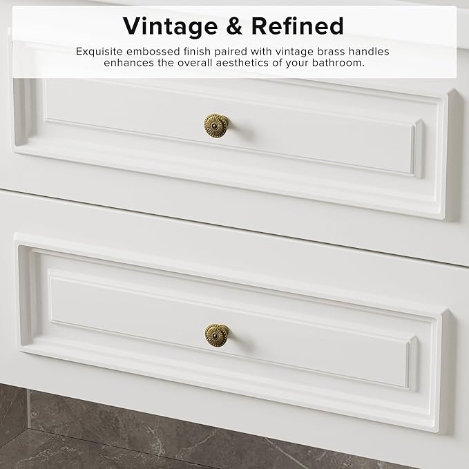 24" Bathroom Vanity with Sink, Floating Bathroom Vanity with with Marble Ceramic Basin Top and 2 Storage Drawers, Modern Storage Cabinet for Small Space, White