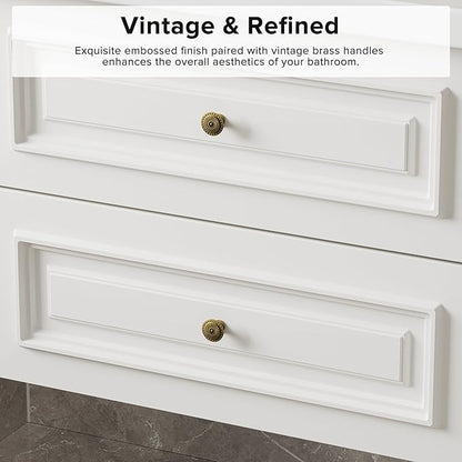 24" Bathroom Vanity with Sink, Floating Bathroom Vanity with with Marble Ceramic Basin Top and 2 Storage Drawers, Modern Storage Cabinet for Small Space, White