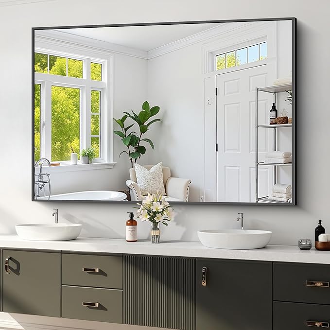 Koonmi Black Bathroom Mirror for Over Sink,Metal Framed 36"x55" Wall Mirror