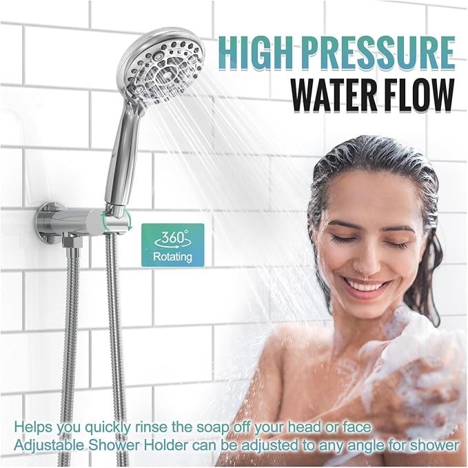 SR SUN RISE Shower Faucet - 10 Inch Multifunctional High Pressure Shower Head System with Handheld Shower Head Fixtures - Valve Included - Polished Chrome