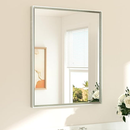 Brushed Nickel Bathroom Mirror 24" x 30" Rectangle Beveled Frame Bathroom Vanity Mirror for Over Sink Brushed Nickel, Tempered Glass, Stronger Frame, Modern Farmhouse Bedroom, Entryway
