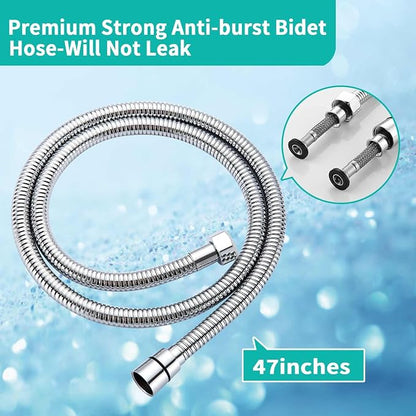 BARROCK Handheld Bidet Sprayer Combo Set for Toilet, Portable Bathroom Bidet Seat Attachment, 2 Way Installation Hang or Wall-Mount Shattaf Kit for Women with Brass T-Valve Explosion-Proof Hose Chrome