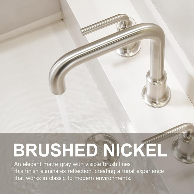 3 Hole Bathroom Faucet, Brushed Nickel Solid Brass Bath Faucet | 8 Inch Widespread Bathroom Sink Faucet, 2 Handle Faucet for Bathroom Sink with Drain Assembly Supply Line, BF503-BN