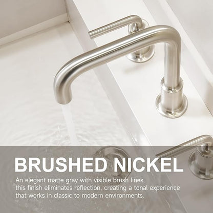 3 Hole Bathroom Faucet, Brushed Nickel Solid Brass Bath Faucet | 8 Inch Widespread Bathroom Sink Faucet, 2 Handle Faucet for Bathroom Sink with Drain Assembly Supply Line, BF503-BN