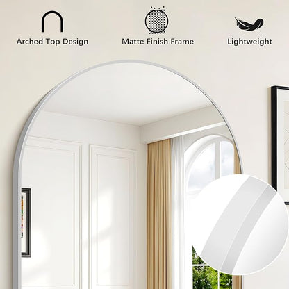 FORBATH Arched Bathroom Mirror 20x40 Inch, Silver Bathroom Mirror Wall Mounted Modern Aluminum Alloy Frame Arch Mirror for Bedroom Living Room Entryway, Hanging or Leaning Against Wall