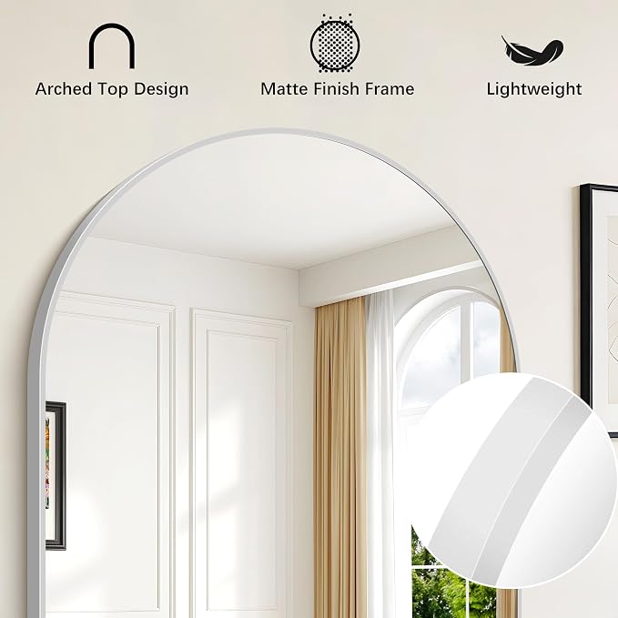 FORBATH Arched Bathroom Mirror 20x28 Inch, Silver Bathroom Mirror Wall Mounted Modern Aluminum Alloy Frame Arch Mirror for Bedroom Living Room Entryway, Hanging or Leaning Against Wall