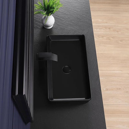 Vessel Sink 24"x14" Rectangular Bathroom Sink Modern Black Porcelain Ceramic Above Counter Drop-in Vanity Sink for Bathrooms Art Basin