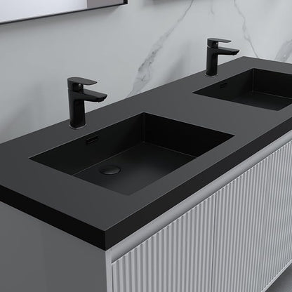 Dowell 61" Bathroom Sink,Double Bowl Vanity Basin,Rectangular Drop-In Bathroom Sink with Overflow,Black-000 6122BPBL