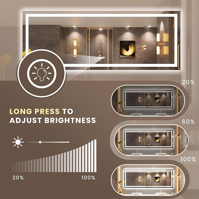 LOAAO 84"X32" LED Bathroom Mirror with Lights, UL Listed | Anti-Fog, Dimmable, 3 Color Temperature, Backlit + Front Lit, Memory Function, Tempered Glass