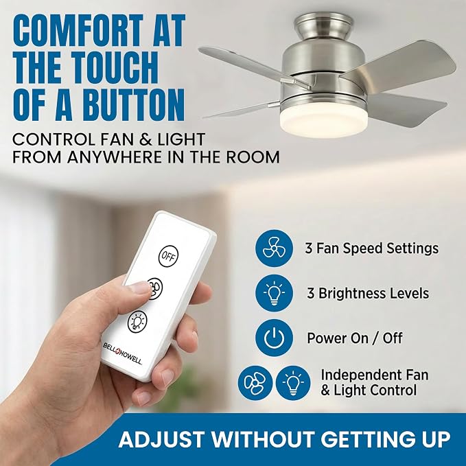 Bell+Howell Socket Breeze 15.4" Socket Fan Light with Remote Control | 1000 Lumens, 3 Fan and Light Modes, Portable, Easy to Install Ceiling Fan Replacement for Bedroom, Kitchen, Living Room