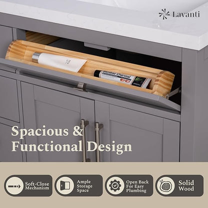 Lavanti Oakford 60 Inch Bathroom Vanity with Sink – Stylish Gray Vanity Bathroom with Storage Cabinet – Modern Bathroom Vanities with Double Vanity Sink & Quartz Countertop