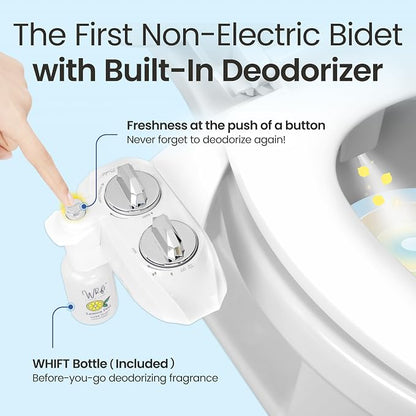 LUXE Bidet WHIFT 120 Bidet - Deodorizing EZ-Lift Bidet Attachment, Chrome | Non-Electric, Built-In Deodorizing Spray, Cold Water, Lemon Refill Included, Patented Easy Slide-In Install, Rear Wash