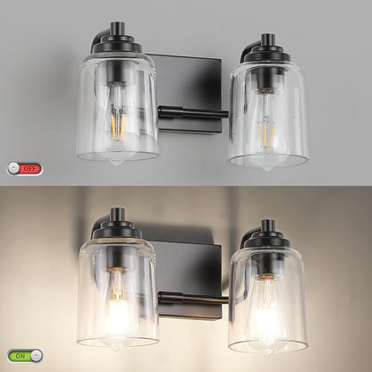 SOLFART Matt Black 2 Lights Wall Sconces Bathroom Light Fixtures Wall Light Fixtures Lighting Fixtures Over Mirror 13.8 Inch Wall Mount