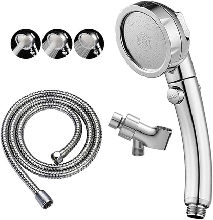 KAIYING High Pressure Handheld Shower Head with ON/OFF Pause Switch | 3 Spray Modes Shower Wand with Shut Off Button, Camper & RV Showerhead with Hose & Angle Adjustable Bracket, Chrome Finish