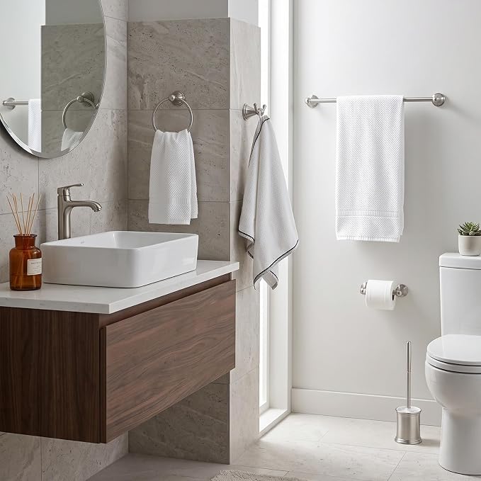 4-Piece Bathroom Hardware Accessories Kit, Zynuhmo Brushed Nickel Towel Bar Set Wall Mounted with 20'' Towel Bar, Towel Ring & Toilet Paper Holder, Robe Hook Set Fixtures for Modern Farmhouse Bathroom