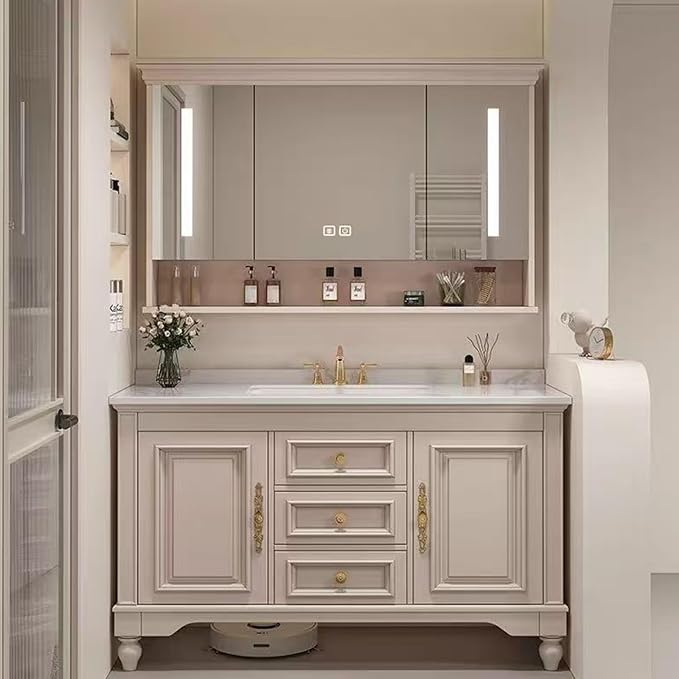 American Minimalist Bathroom Vanity with Sink Mirror 36-92IN, Premium Solid Wood Vanity with LED Lighting& Defogging