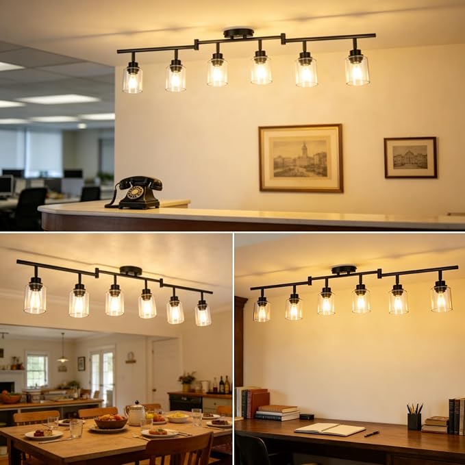 HiBay 6-Light Black Track Lighting Fixture Ceiling, Adjustable Spotlights | Rotatable & Flexible, Modern Farmhouse Industrial, for Kitchen, Living Room, Commercial Use, E26 Base