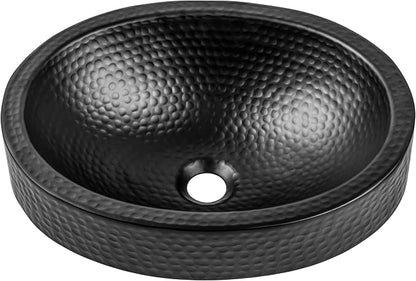 Monarch Abode Bathroom Sink – 17-Inch Oval Skirted Drop In Bathroom Sink, Top Mount Hand Hammered Matte Black Aluminum Vanity Sinks for Countertop, Powder Room, Restroom, Drop in Sinks for Bathrooms