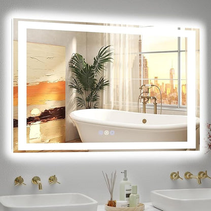 40x32 LED Bathroom Mirror, 6000LM, Separate Front and Back Lights | UL Certified,Shatter-Resistant Tempered Glass,Auto-Off Defogger,3 Color Modes,Smooth Dimming,Smart Memory Setting