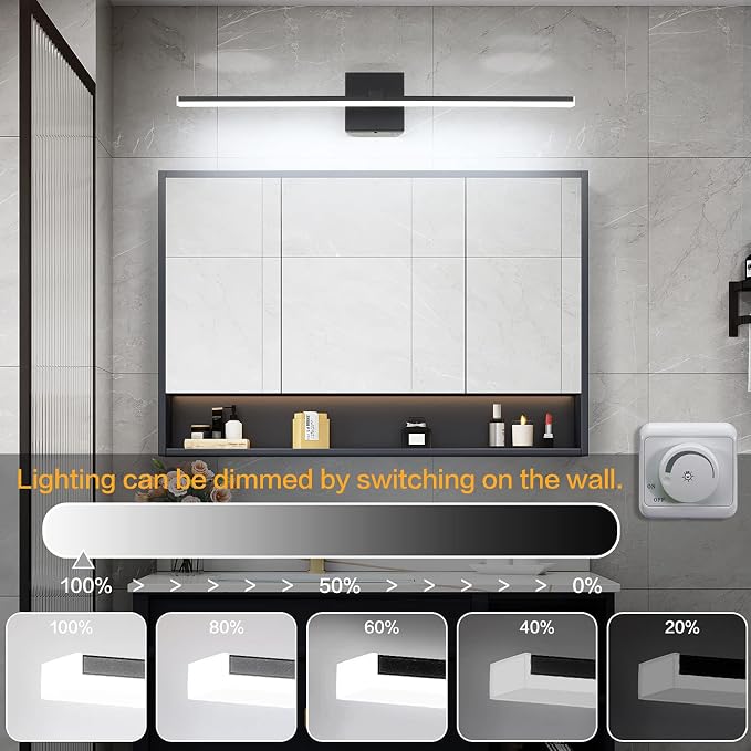 Black Bathroom Vanity Lights- 24inch Modern LED Bathroom Light Fixtures Dimmable Vanity Light Acrylic Bath Room Lighting Fixture Over Mirror