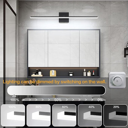Black Bathroom Vanity Lights- 24inch Modern LED Bathroom Light Fixtures Dimmable Vanity Light Acrylic Bath Room Lighting Fixture Over Mirror