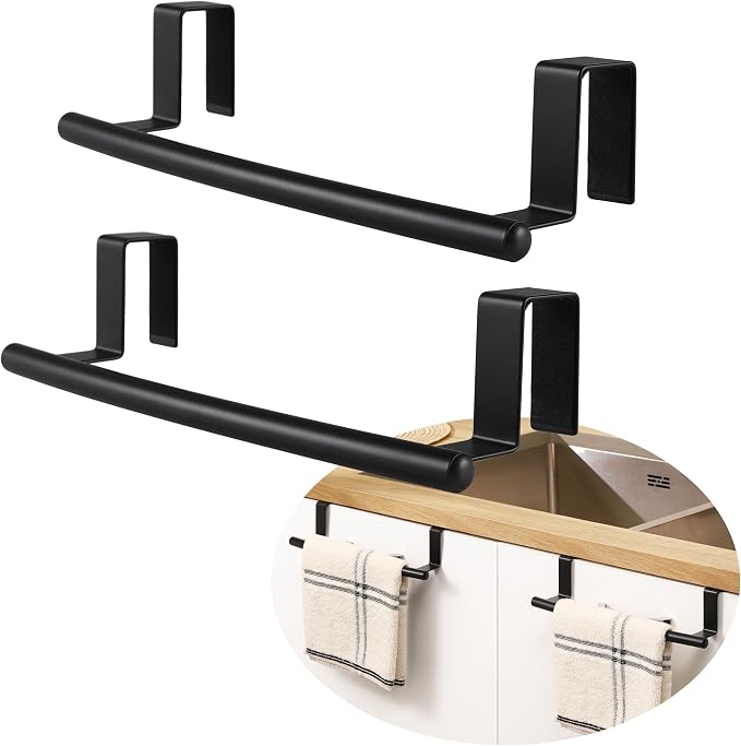 KES Over The Door Towel Rack, Over Cabinet Towel Bar Kitchen Bathroom Towel Holder Storage Dish Towel Holder, Over Cabinet Cupboard Door Towel Bar, Matte Black 2 Pack, KTH500S26-BK-P2