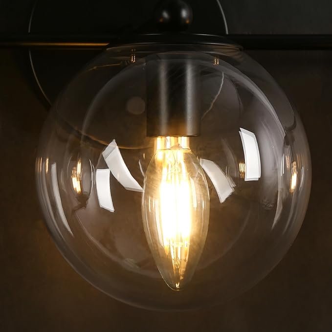 Bathroom Light Fixtures, 3-Light Black Vanity Light with Clear Glass Shade, Modern Farmhouse Wall Lamp Over Mirror