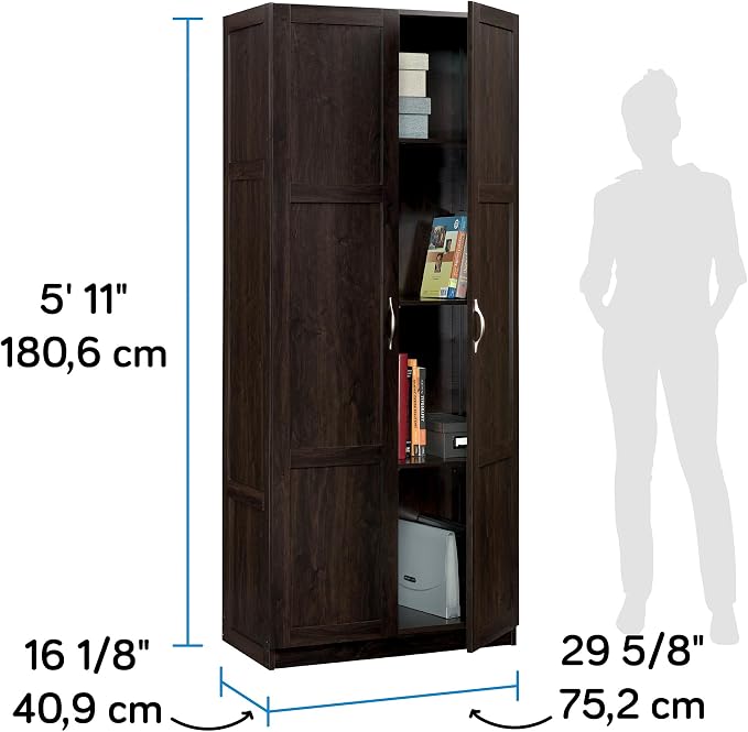 Sauder Storage Cabinet/ Pantry cabinets, 29.61 " x D: 16.02 " x H: 71.50", Cinnamon Cherry finish