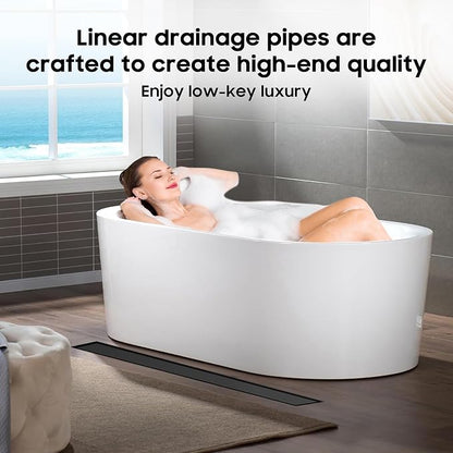 DLONE® Linear Shower Drain - 60 Inch Matte Black, with Tile Insert Pane | AISI 304 Stainless Steel Linear Drain, Rectangle Shower Floor Drain, with Adjustable Feet, Fits Bathroom & Balcony etc